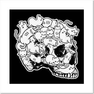 Doodle Cat Skull Nu Goth Aesthetic Waccan Halloween Gift Posters and Art